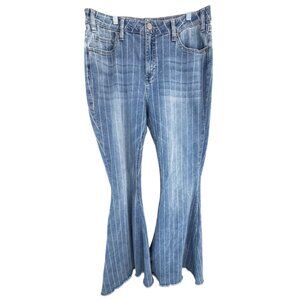 Rock & Roll Denim High Rise Bell Bottom Jeans W32 L34 Striped Frayed Hem